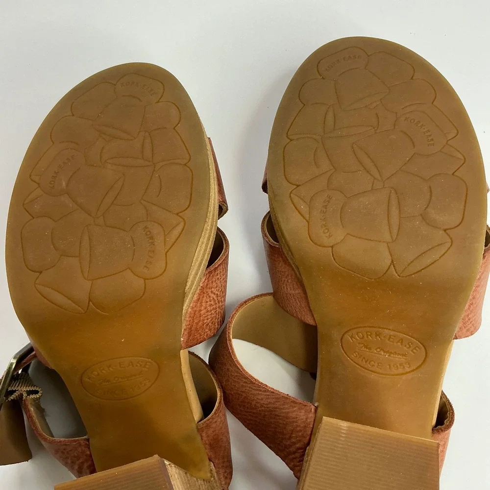 Kork-Ease Brown Leather Platform Sandal Women Size 9M Block Heel Slide K70428